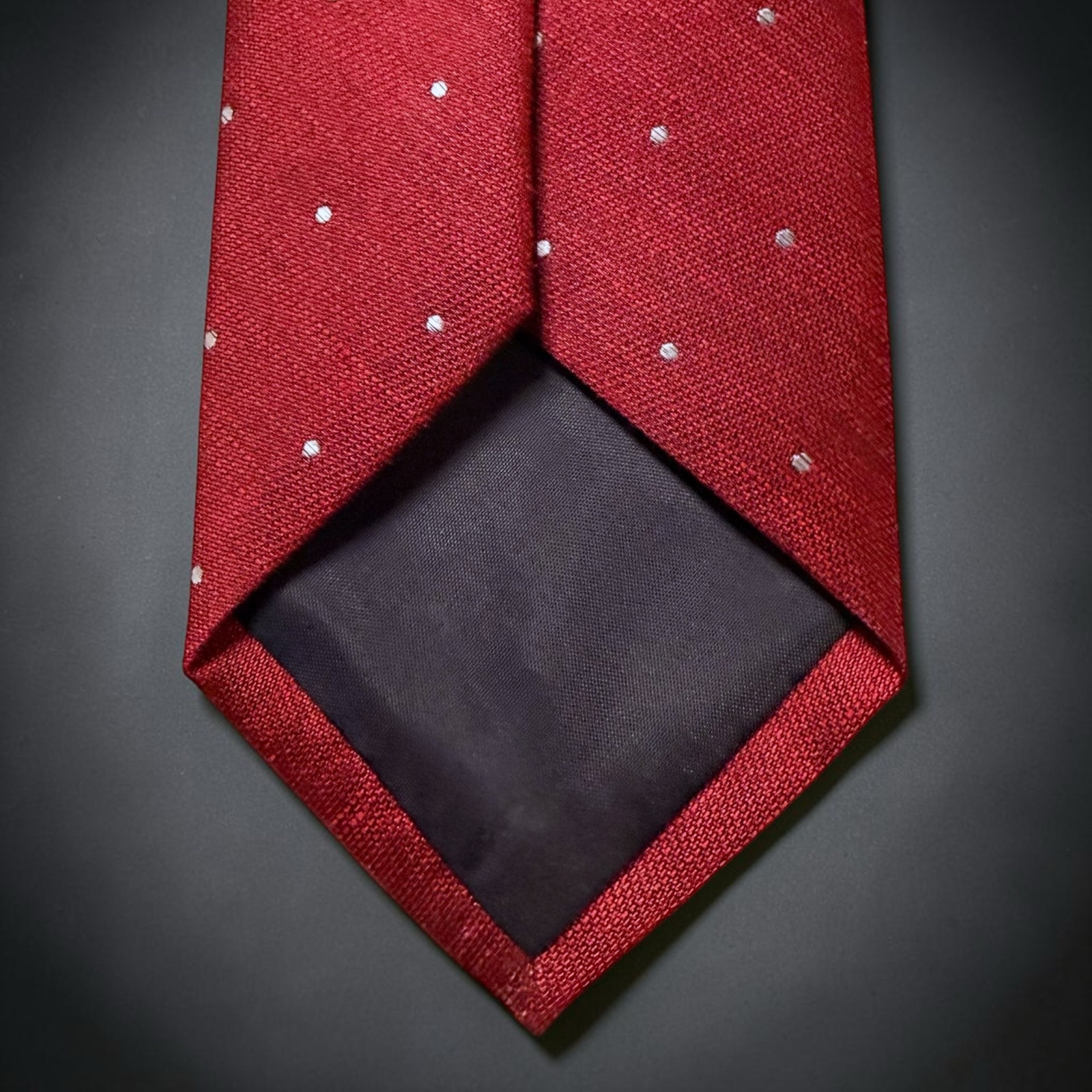 Tie Bar Necktie Mens Red White Polka Dot Skinny Silk Linen Blend Size 58” — image 3 of 8